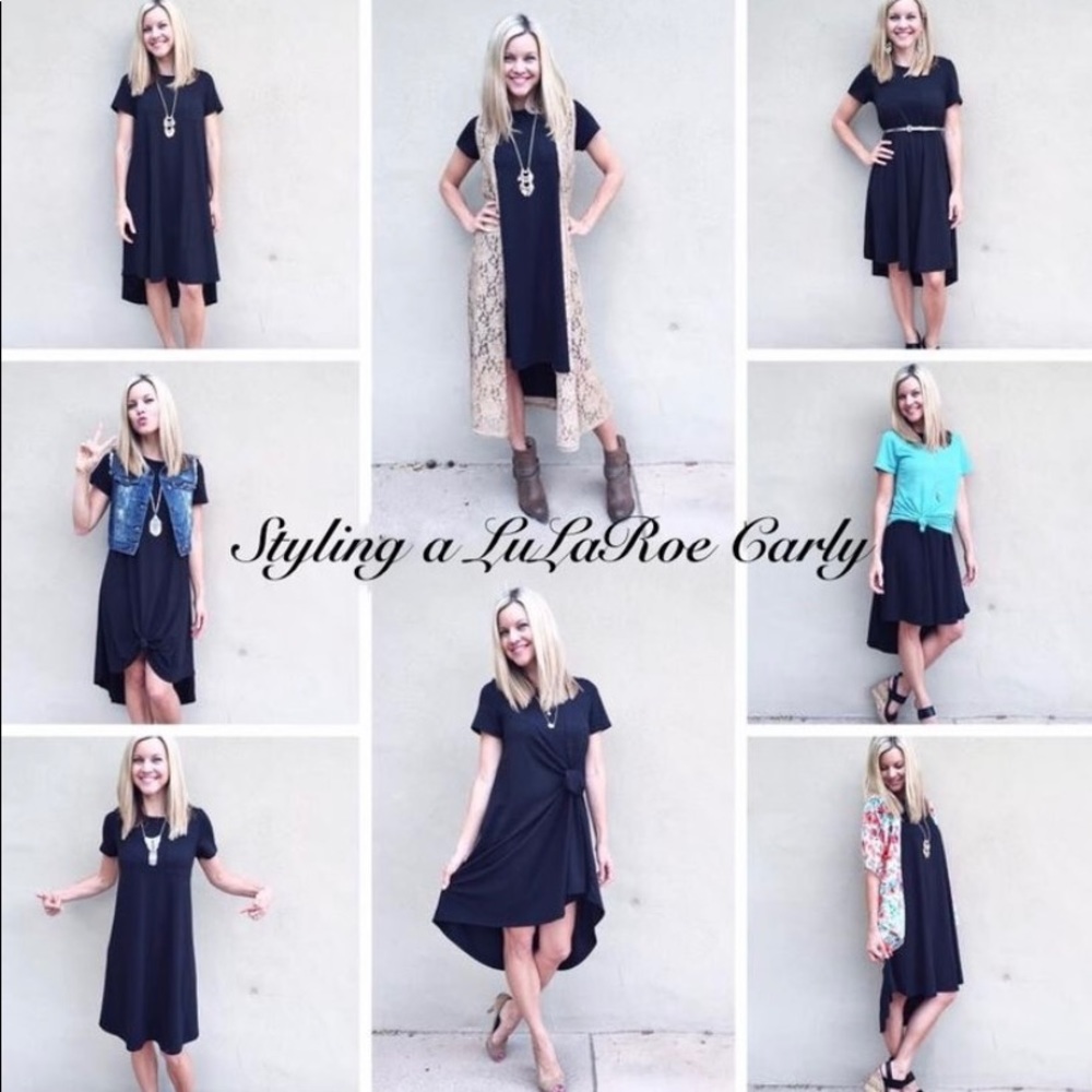 LuLaroe Heathered Blue-Gray & Blue Striped Carly Swing Dress - Picture 2 of 15